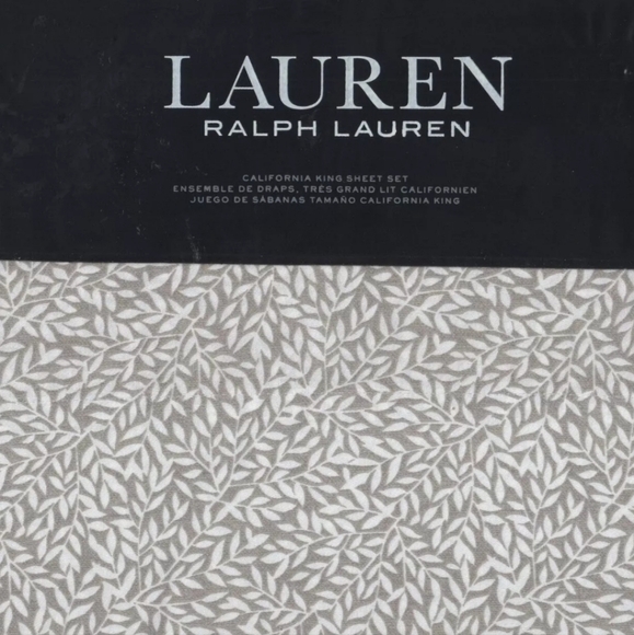 BRAND NEW RALPH LAUREN CALIFORNIA KING SHEET SET SPENCER LEAF SATEEN COLOR GREY - Picture 1 of 4